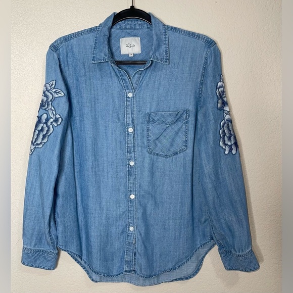 RAILS - Ingrid Floral Embroidered Patches Chambray Shirt Size XS - Picture 10 of 11